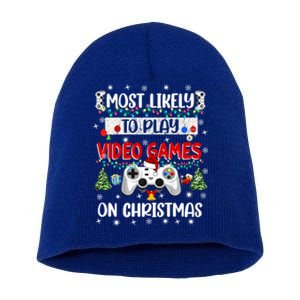 Most Likely To Play Video Games On Christmas Funny Gifts Short Acrylic Beanie