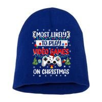 Most Likely To Play Video Games On Christmas Funny Gifts Short Acrylic Beanie