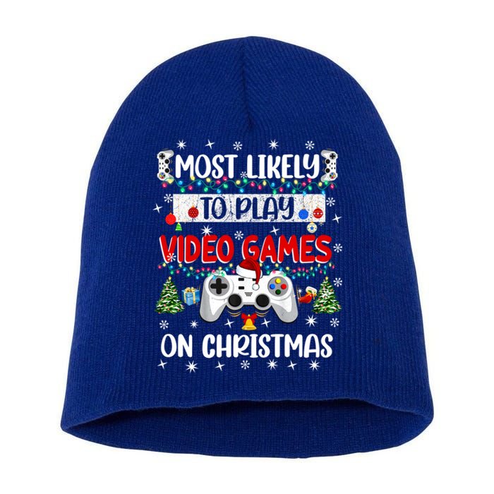 Most Likely To Play Video Games On Christmas Funny Gifts Short Acrylic Beanie