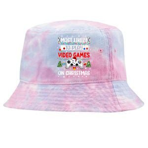 Most Likely To Play Video Games On Christmas Funny Gifts Tie-Dyed Bucket Hat