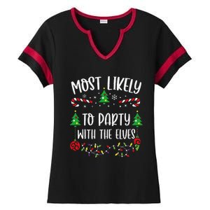 Most Likely To Party With The Elves Funny Christmas Family Matching Cute Chris Ladies Halftime Notch Neck Tee