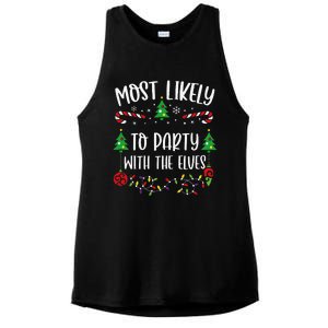 Most Likely To Party With The Elves Funny Christmas Family Matching Cute Chris Ladies PosiCharge Tri-Blend Wicking Tank