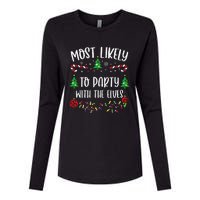 Most Likely To Party With The Elves Funny Christmas Family Matching Cute Chris Womens Cotton Relaxed Long Sleeve T-Shirt