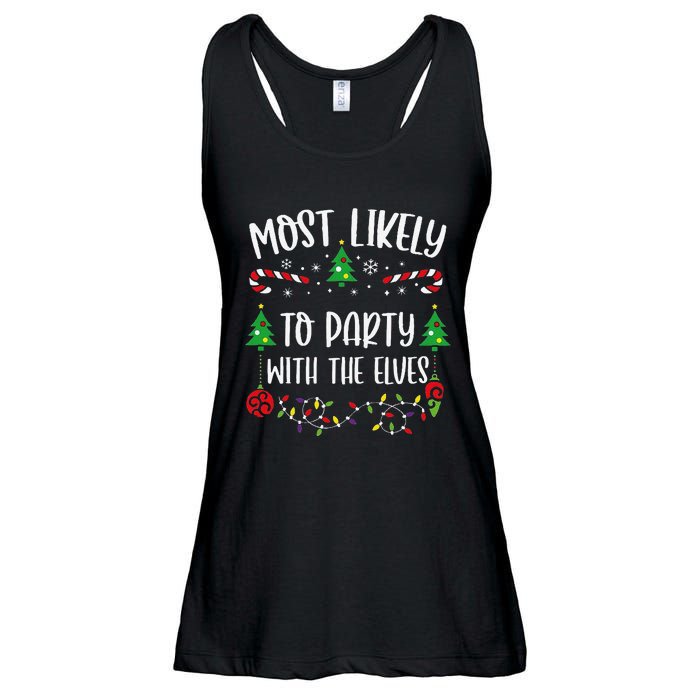 Most Likely To Party With The Elves Funny Christmas Family Matching Cute Chris Ladies Essential Flowy Tank