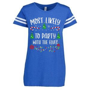 Most Likely To Party With The Elves Funny Christmas Family Matching Cute Chris Enza Ladies Jersey Football T-Shirt