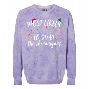 Most Likely To Start Shenanigans Funny Christmas Colorblast Crewneck Sweatshirt