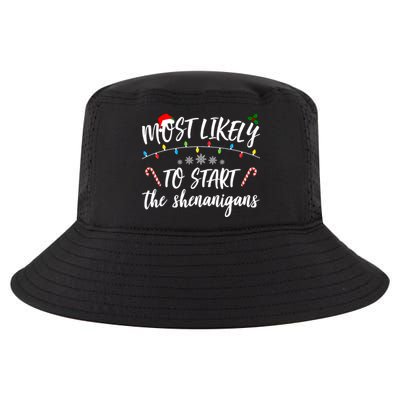 Most Likely To Start Shenanigans Funny Christmas Cool Comfort Performance Bucket Hat