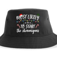 Most Likely To Start Shenanigans Funny Christmas Sustainable Bucket Hat