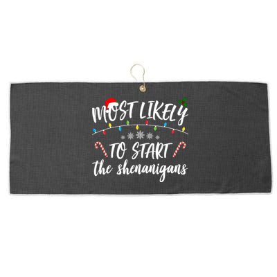 Most Likely To Start Shenanigans Funny Christmas Large Microfiber Waffle Golf Towel