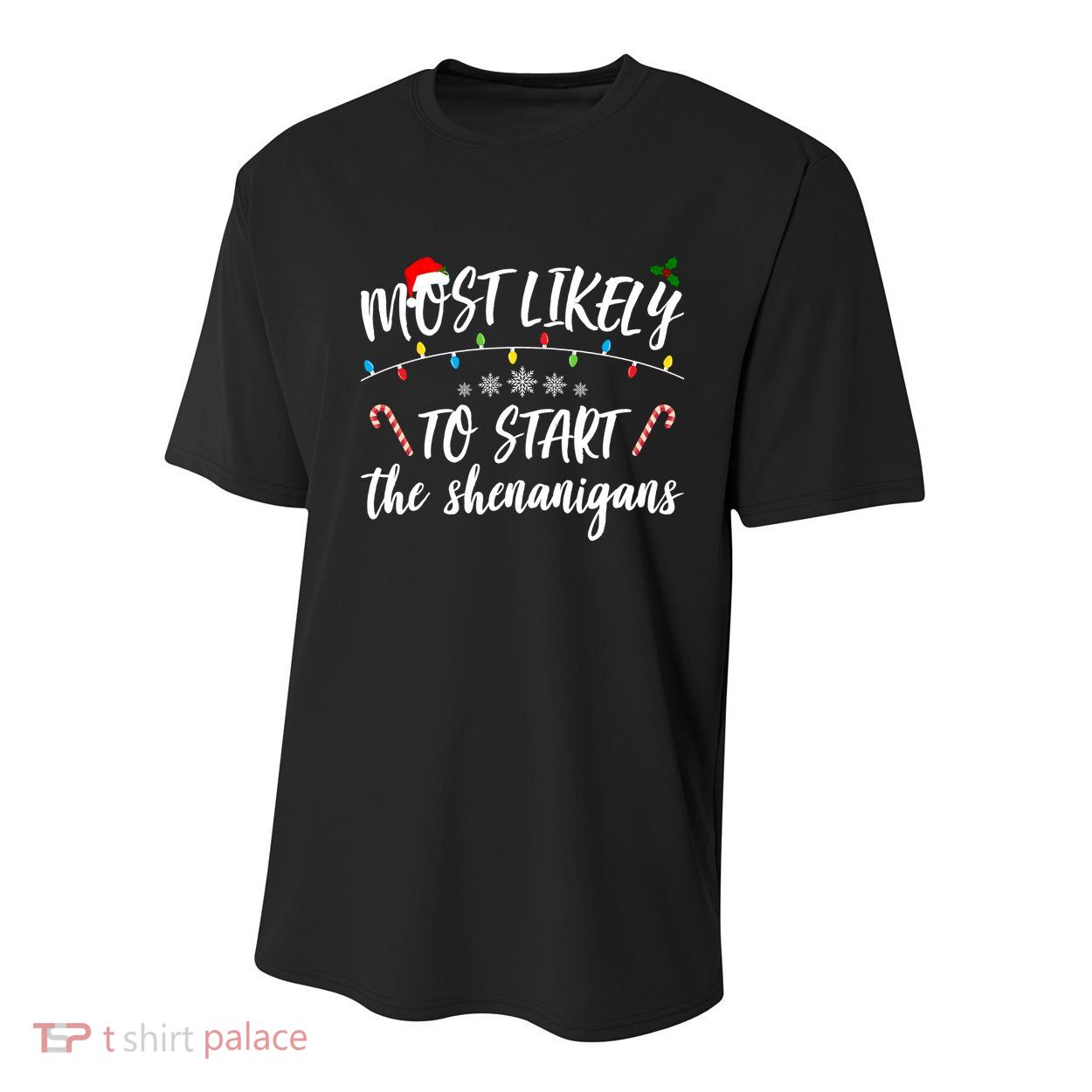 Most Likely To Start Shenanigans Funny Christmas Youth Performance Sprint T-Shirt