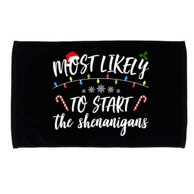 Most Likely To Start Shenanigans Funny Christmas Microfiber Hand Towel