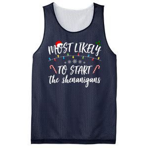 Most Likely To Start Shenanigans Funny Christmas Mesh Reversible Basketball Jersey Tank