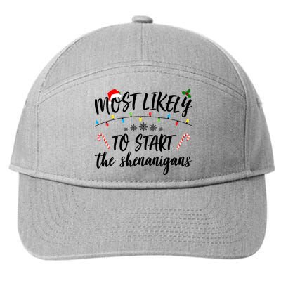 Most Likely To Start Shenanigans Funny Christmas 7-Panel Snapback Hat