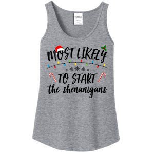 Most Likely To Start Shenanigans Funny Christmas Ladies Essential Tank