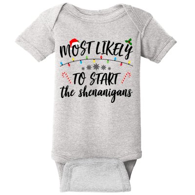 Most Likely To Start Shenanigans Funny Christmas Baby Bodysuit