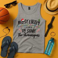 Most Likely To Start Shenanigans Funny Christmas Tank Top