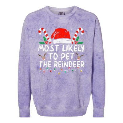 Most Likely To Pet The Reindeer Funny Christmas Colorblast Crewneck Sweatshirt