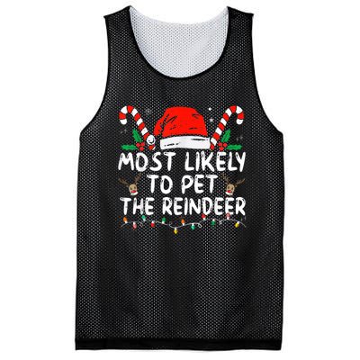 Most Likely To Pet The Reindeer Funny Christmas Mesh Reversible Basketball Jersey Tank