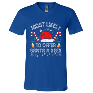 Most Likely To Offer Santa a Beer Family Matching V-Neck T-Shirt