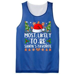 Most Likely To Be SantaS Favorite Family Christmas Pajamas Mesh Reversible Basketball Jersey Tank