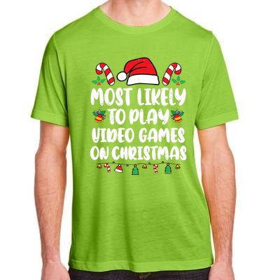 Most Likely To Play Video Games On Christmas Xmas Light Kids Adult ChromaSoft Performance T-Shirt