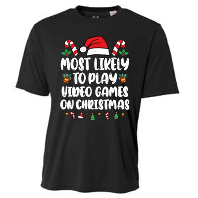 Most Likely To Play Video Games On Christmas Xmas Light Kids Cooling Performance Crew T-Shirt