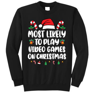 Most Likely To Play Video Games On Christmas Xmas Light Kids Sweatshirt