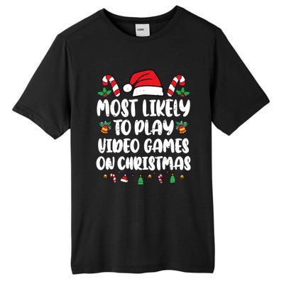 Most Likely To Play Video Games On Christmas Xmas Light Kids Tall Fusion ChromaSoft Performance T-Shirt