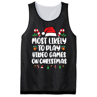 Most Likely To Play Video Games On Christmas Xmas Light Kids Mesh Reversible Basketball Jersey Tank