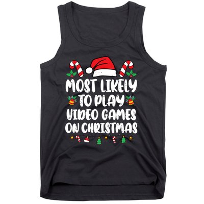 Most Likely To Play Video Games On Christmas Xmas Light Kids Tank Top