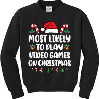 Most Likely To Play Video Games On Christmas Xmas Light Kids Kids Sweatshirt