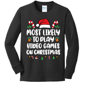 Most Likely To Play Video Games On Christmas Xmas Light Kids Kids Long Sleeve Shirt