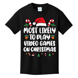 Most Likely To Play Video Games On Christmas Xmas Light Kids Kids T-Shirt