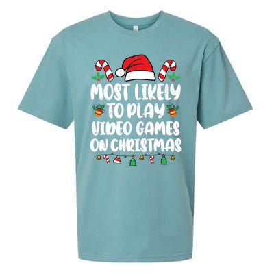 Most Likely To Play Video Games On Christmas Xmas Light Kids Sueded Cloud Jersey T-Shirt