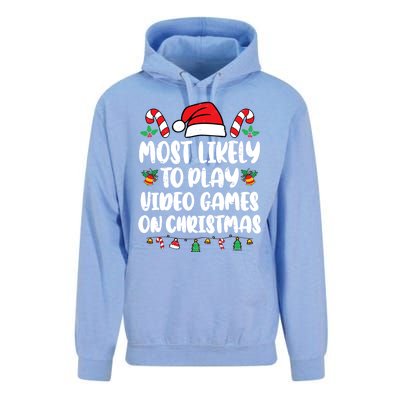 Most Likely To Play Video Games On Christmas Xmas Light Kids Unisex Surf Hoodie