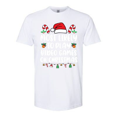 Most Likely To Play Video Games On Christmas Xmas Light Kids Softstyle CVC T-Shirt