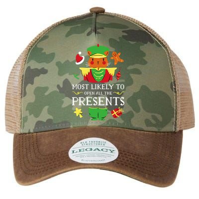 Most Likely To Open All The Presents Funny Christmas Cat Santa Legacy Tie Dye Trucker Hat