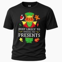 Most Likely To Open All The Presents Funny Christmas Cat Santa Performance Shirt