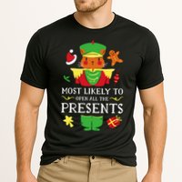 Most Likely To Open All The Presents Funny Christmas Cat Santa Performance Shirt