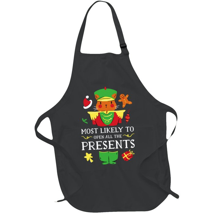 Most Likely To Open All The Presents Funny Christmas Cat Santa Apron