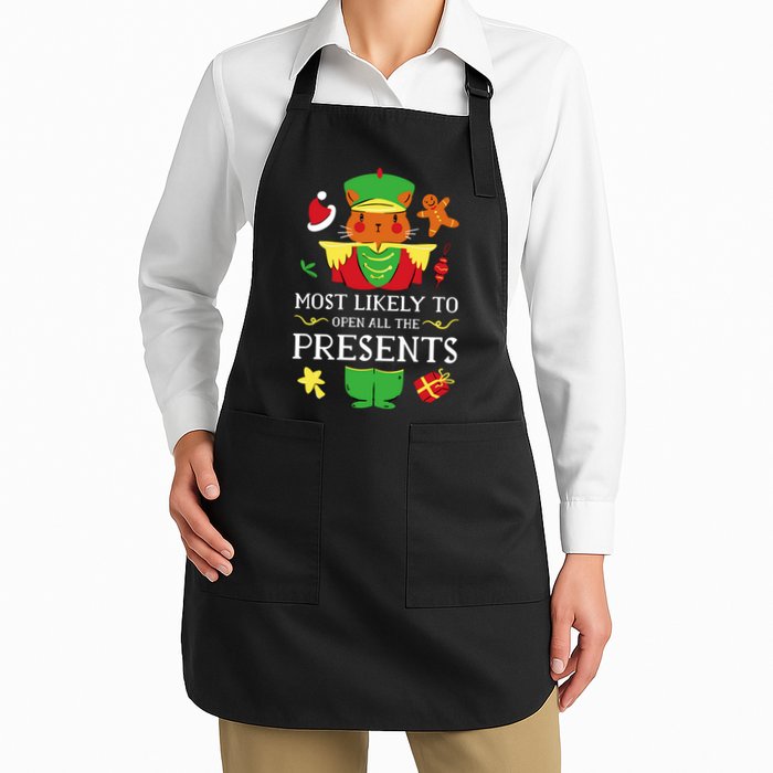 Most Likely To Open All The Presents Funny Christmas Cat Santa Apron