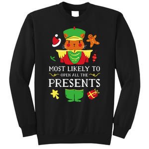 Most Likely To Open All The Presents Funny Christmas Cat Santa Sweatshirt