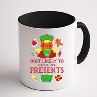 Most Likely To Open All The Presents Funny Christmas Cat Santa Mug