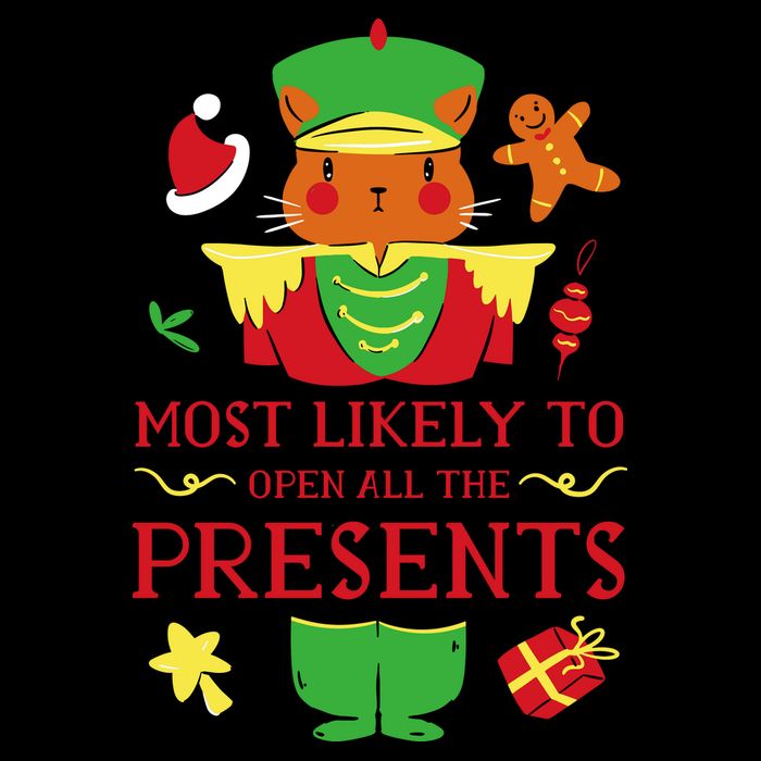 Most Likely To Open All The Presents Funny Christmas Cat Santa Mug