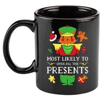 Most Likely To Open All The Presents Funny Christmas Cat Santa 11oz C Handle Ceramic Mug