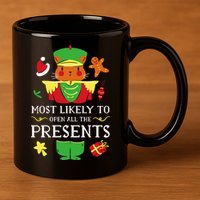 Most Likely To Open All The Presents Funny Christmas Cat Santa 11oz C Handle Ceramic Mug