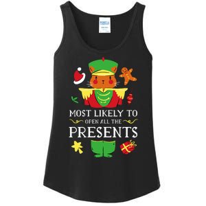 Most Likely To Open All The Presents Funny Christmas Cat Santa Ladies Essential Tank