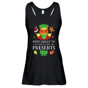 Most Likely To Open All The Presents Funny Christmas Cat Santa Ladies Essential Flowy Tank