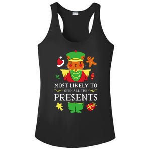 Most Likely To Open All The Presents Funny Christmas Cat Santa Ladies PosiCharge Competitor Racerback Tank