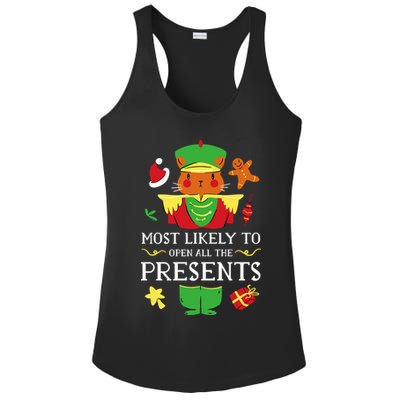 Most Likely To Open All The Presents Funny Christmas Cat Santa Ladies PosiCharge Competitor Racerback Tank